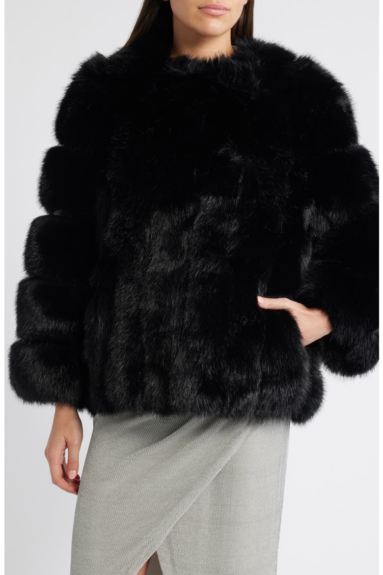 Faux Fur Jacket, Alternate, color, BLACK