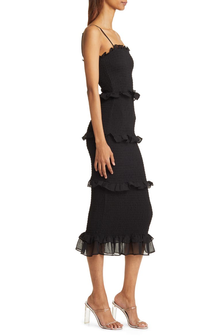 Smocked Georgette Cocktail Dress, Alternate, color, BLK