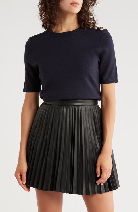 Button Trim Short Sleeve Sweater