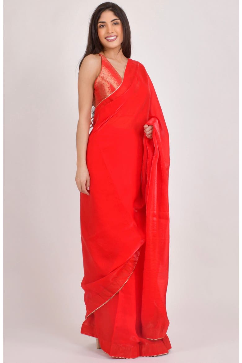 Aria Jacquard Pre-Stitched Saree, Main, color, Red