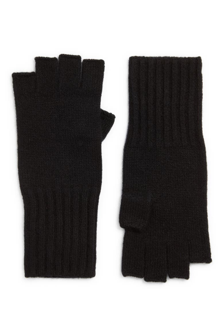 Cashmere Fingerless Gloves, Main, color, BLACK ROCK