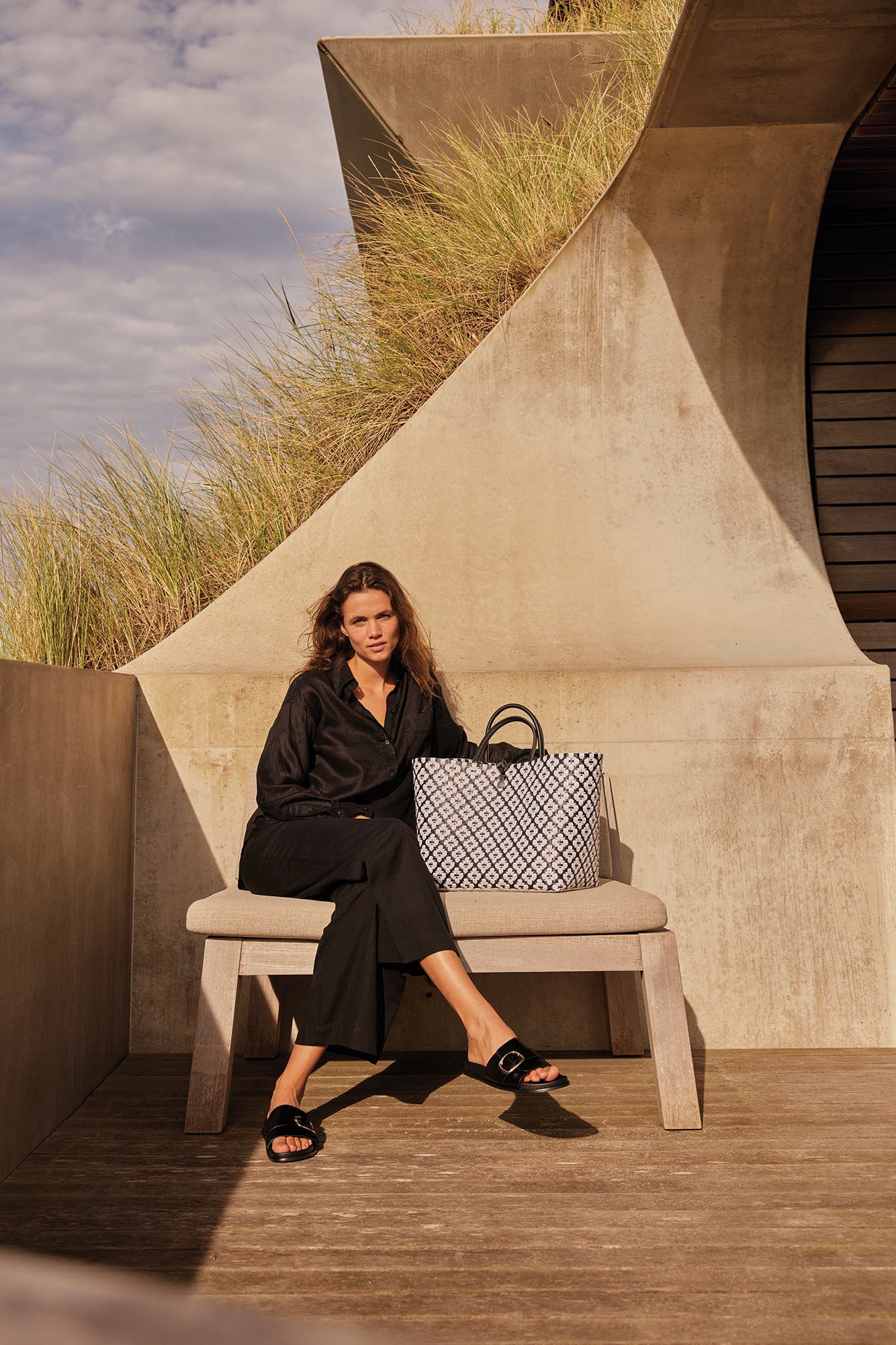 Handed By Motif Recycled Plastic Shopper, Alternate, color, Black