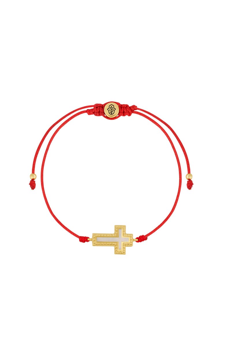 Karma and Luck Faithful Abundance Cross Mother of Pearl Red String Bracelet, Main, color, Red