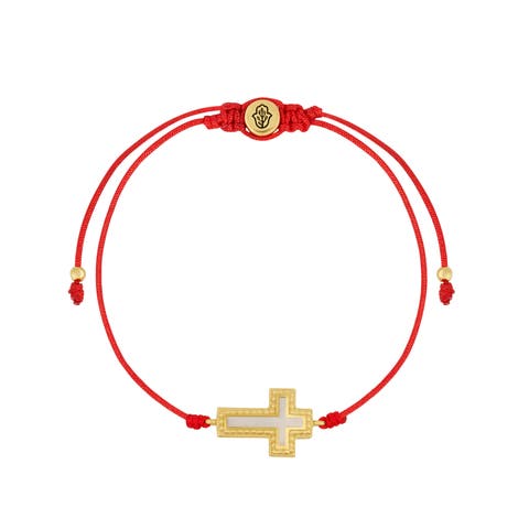 Faithful Abundance Cross Mother of Pearl Red String Bracelet