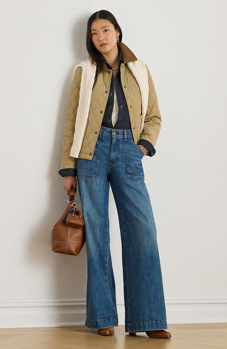 Lauren Ralph Lauren Twill Collar Quilted Jacket, Alternate, color, Birch Tan