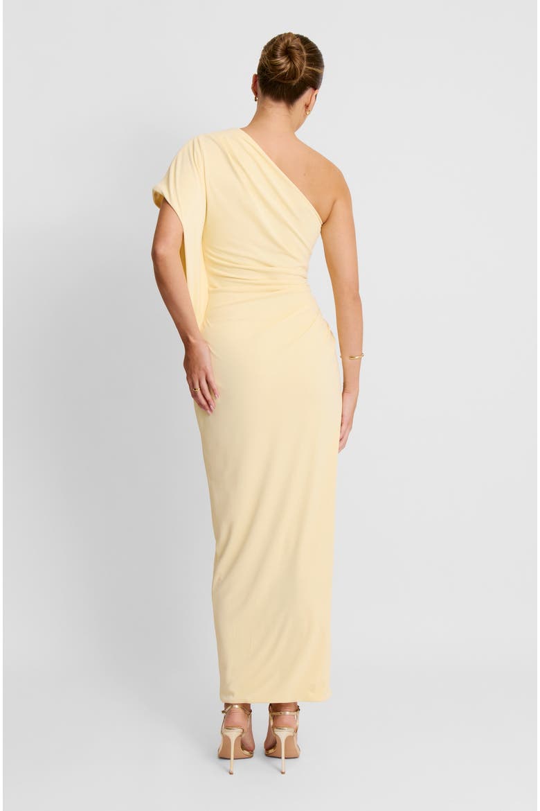Asymmetric Stretch Gathered Maxi Dress, Alternate, color, Pale Lemon