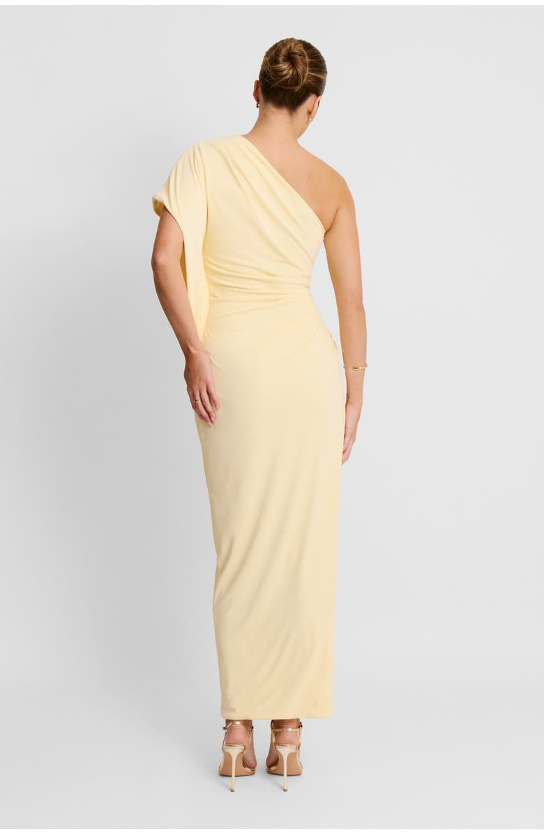 Six Stories Asymmetric Stretch Gathered Maxi Dress, Alternate, color, Pale Lemon