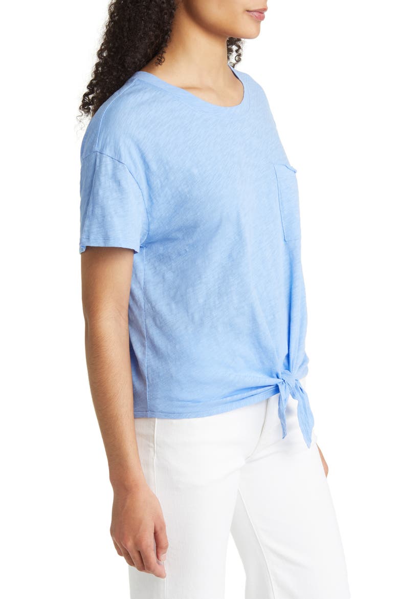 Crewneck Tie Front T-Shirt, Alternate, color, BLUE CORNFLOWER