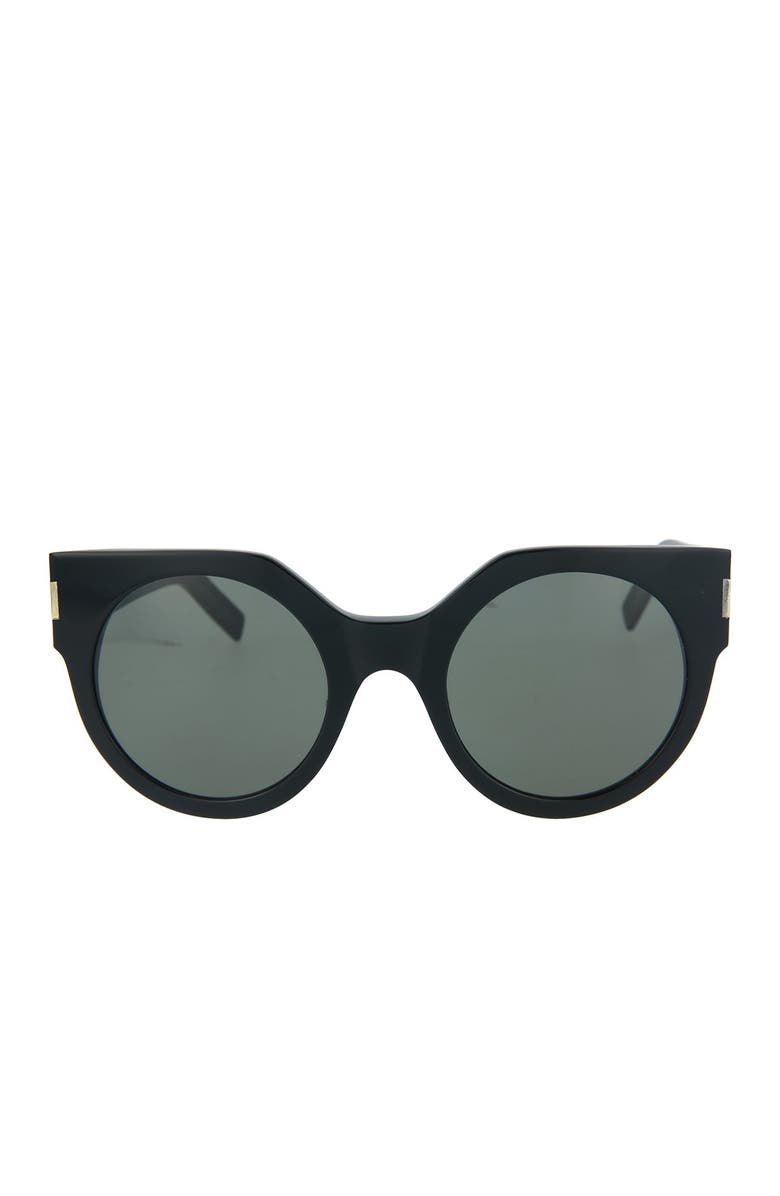 Saint Laurent 52mm Round Sunglasses, Alternate, color, Shiny Black
