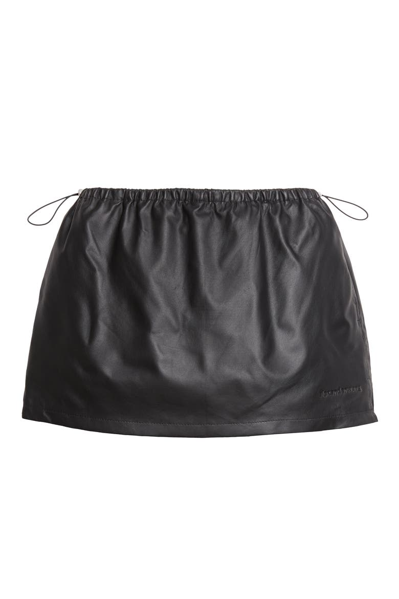Bungee Waist Leather Miniskirt, Main, color, BLACK
