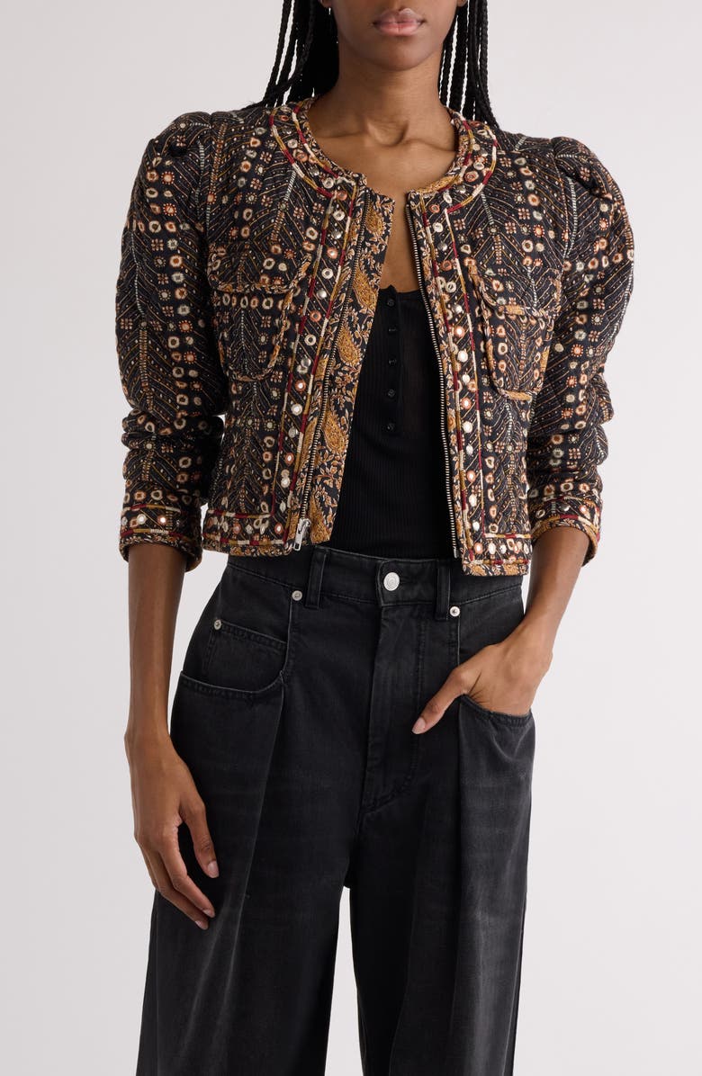 Isabel Marant Étoile Christy Floral Stud Detail Quilted Jacket, Main, color, 