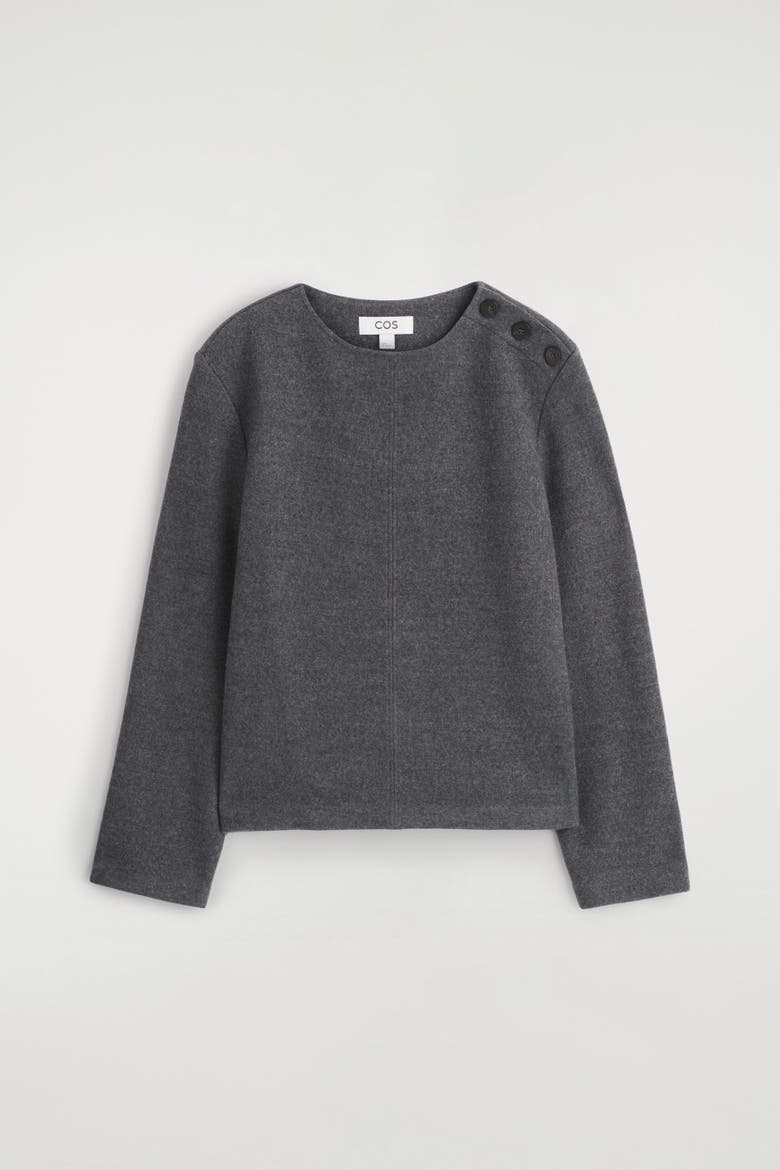 Button-Detail Boiled-Wool Sweatshirt, Alternate, color, DARK-GRAY MÉLANGE