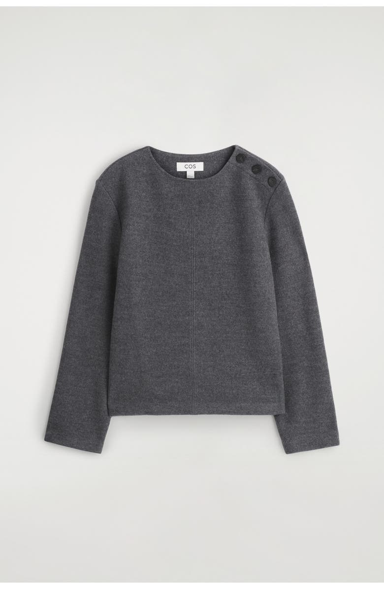 COS Button-Detail Boiled-Wool Sweatshirt, Alternate, color, Dark-Gray Mélange