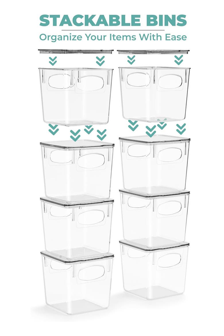 Set of 4 Small Stackable Bins, Alternate, color, CLEAR