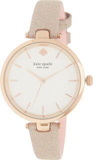 Kate Spade New York kate spade new york holland three-hand rose gold-tone glitter leather watch, 34mm