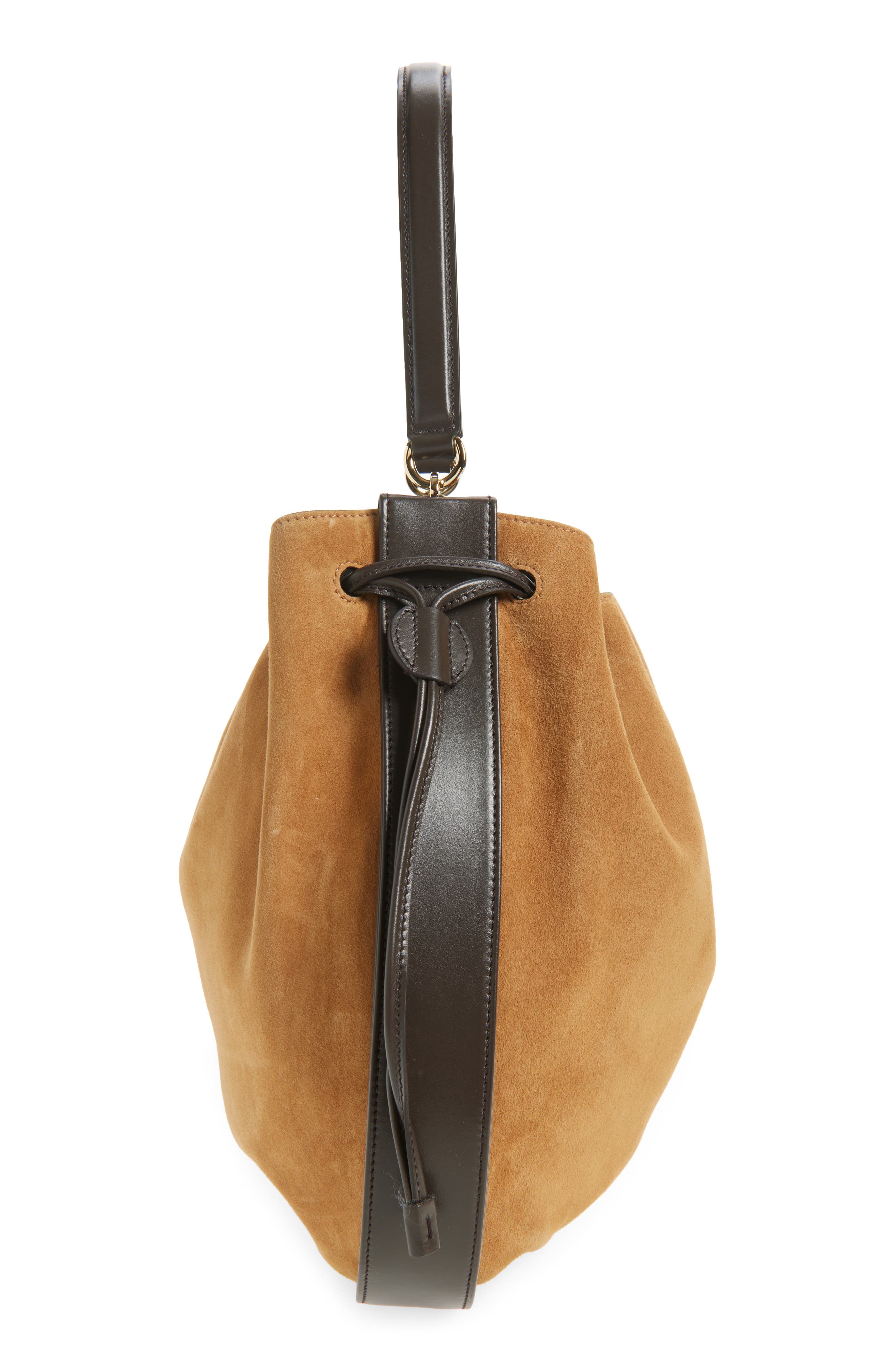 FERRAGAMO Hug Leather & Suede Bucket Bag, Alternate, color, Naturale 6 Testa Di Moro