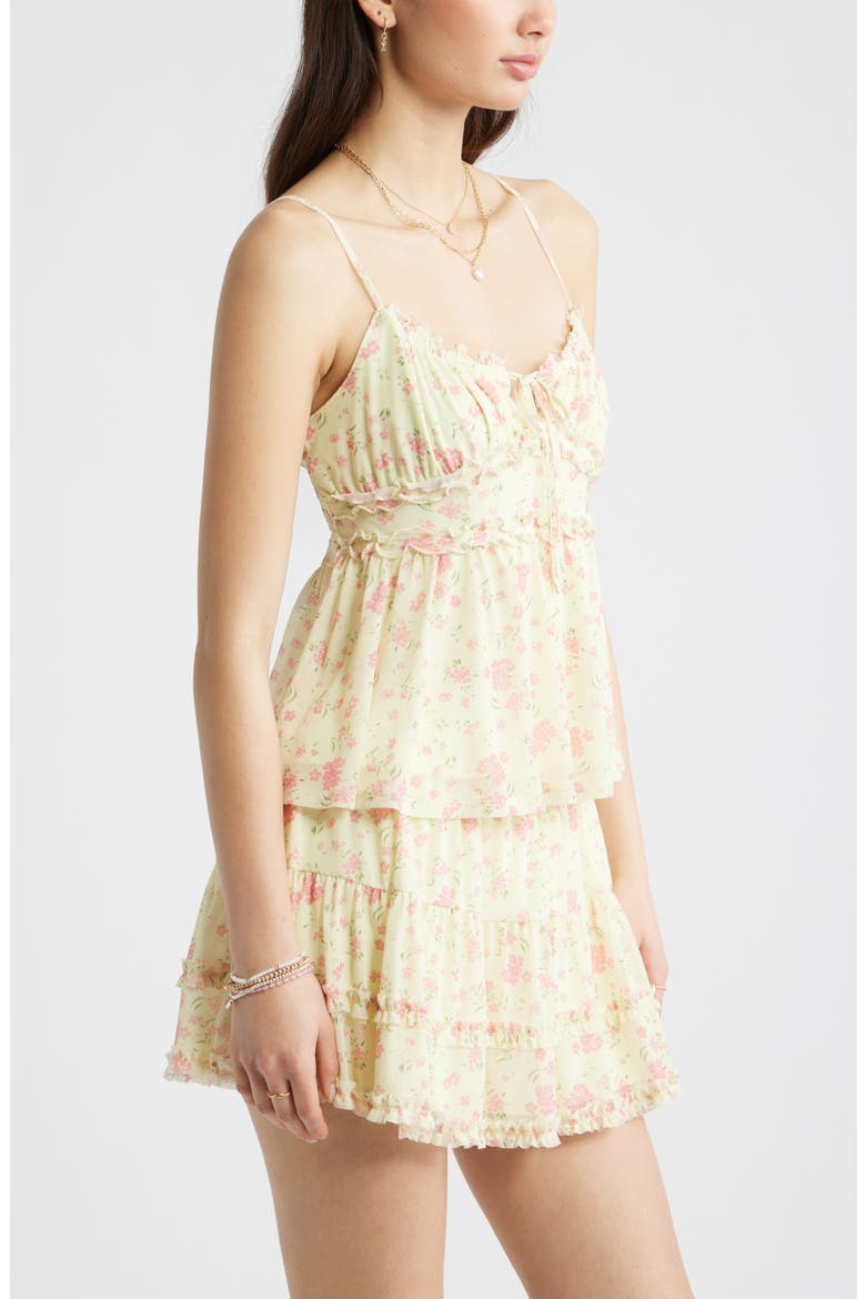 Floral Mesh Ruffle Trim Camisole, Alternate, color, YELLOW- PINK SHANNON FLORAL