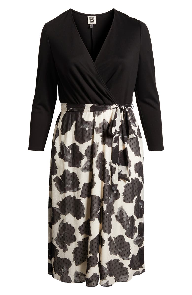 Anne Klein Serenity Mixed Media Long Sleeve Midi Dress, Alternate, color, 