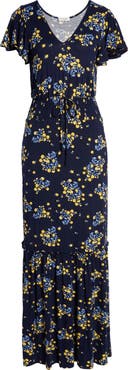 Loveappella Floral Smock Waist Knit Maxi