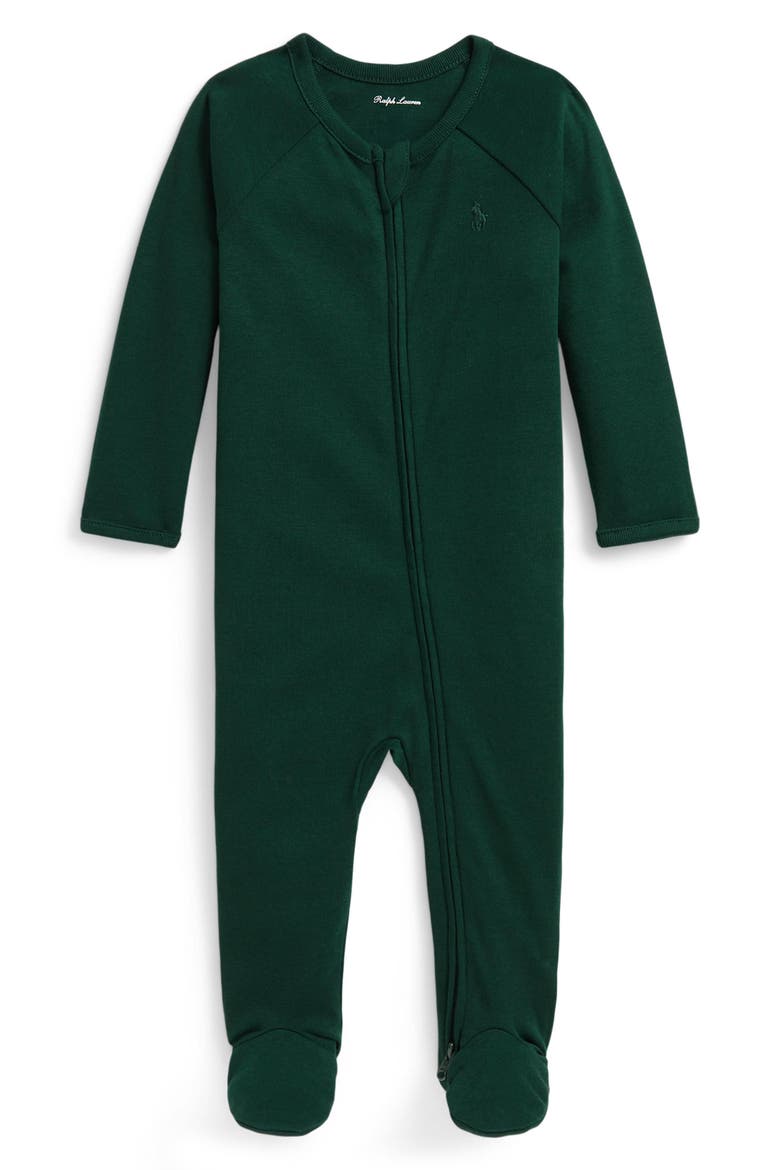 Cotton Interlock Footed Coverall, Main, color, MOSS AGATE