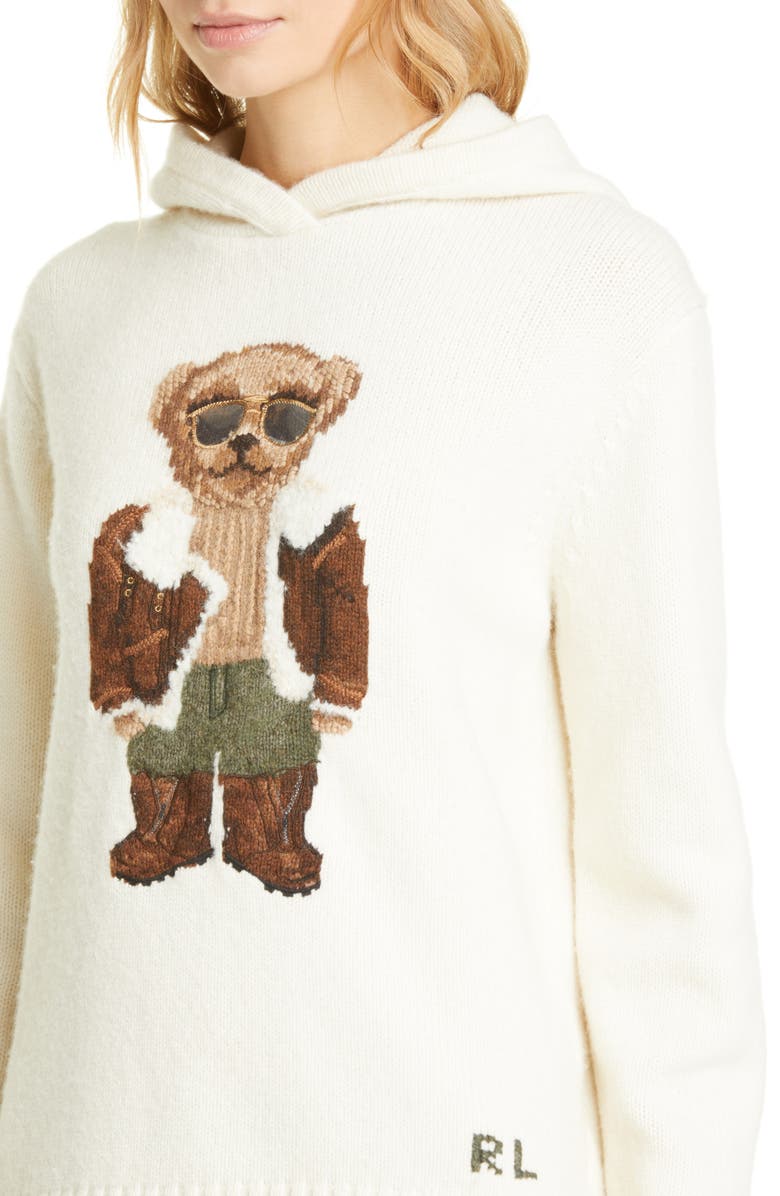 Polo Ralph Lauren Aviator Bear Hooded Wool Sweater, Alternate, color, 