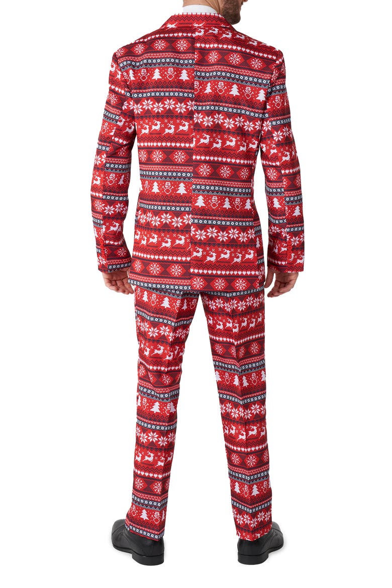 Nordic Pixel Trim Fit Suit & Tie, Alternate, color, RED