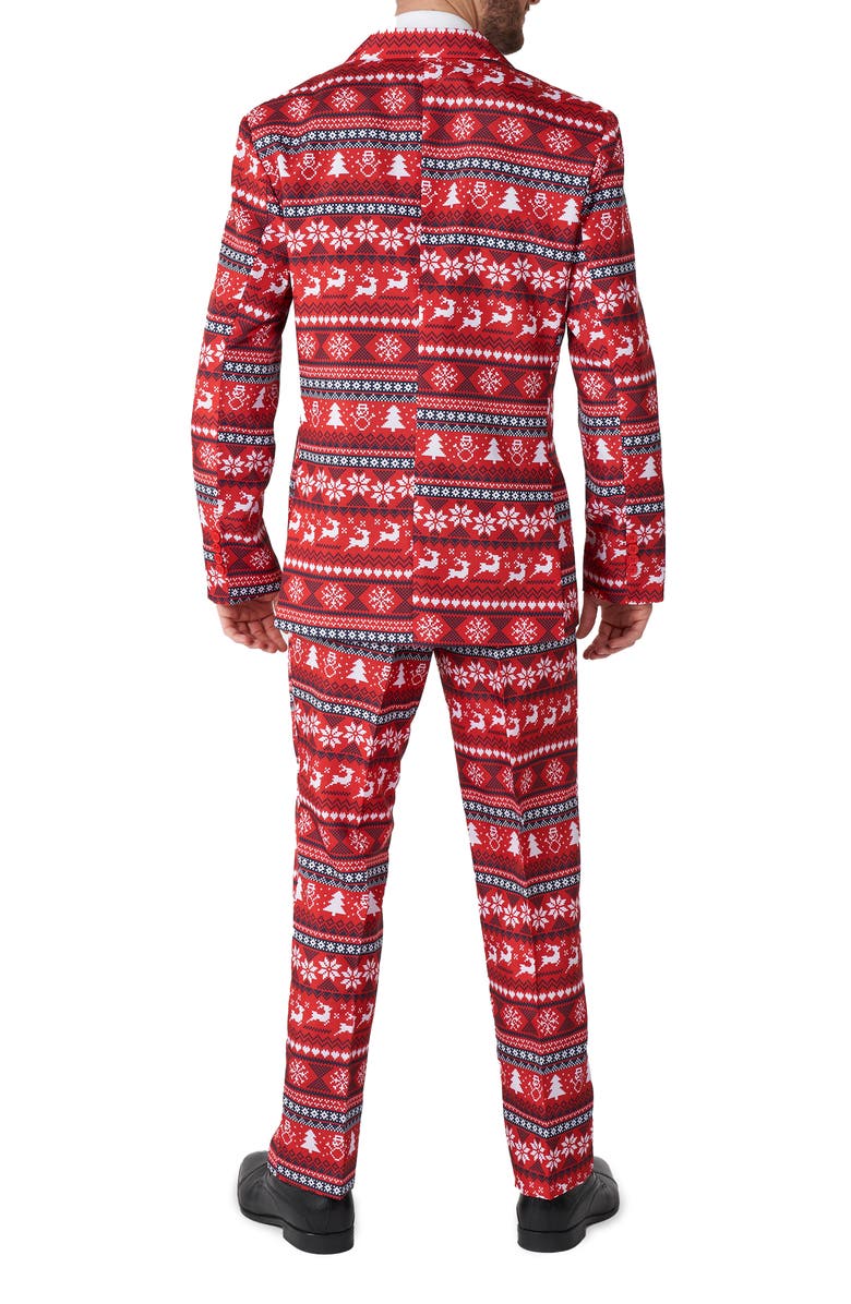 OppoSuits Nordic Pixel Trim Fit Suit & Tie, Alternate, color, Red