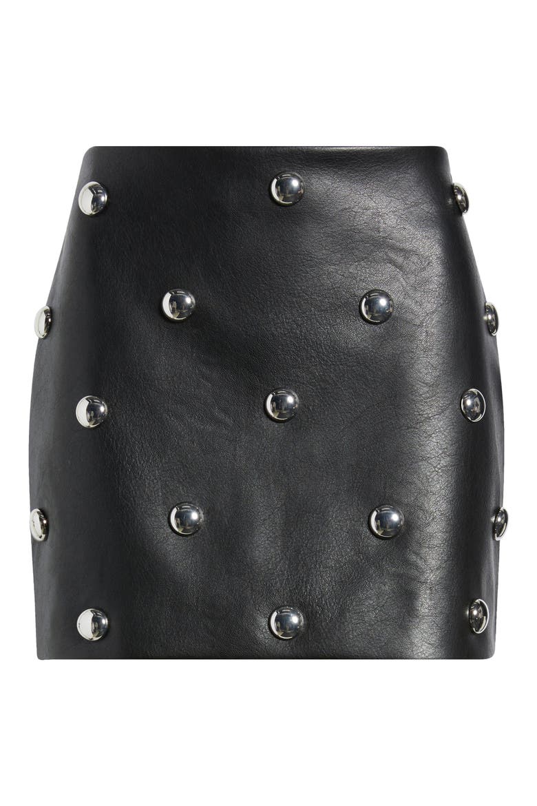 Carla Studded Faux Leather Miniskirt, Alternate, color, BLACK