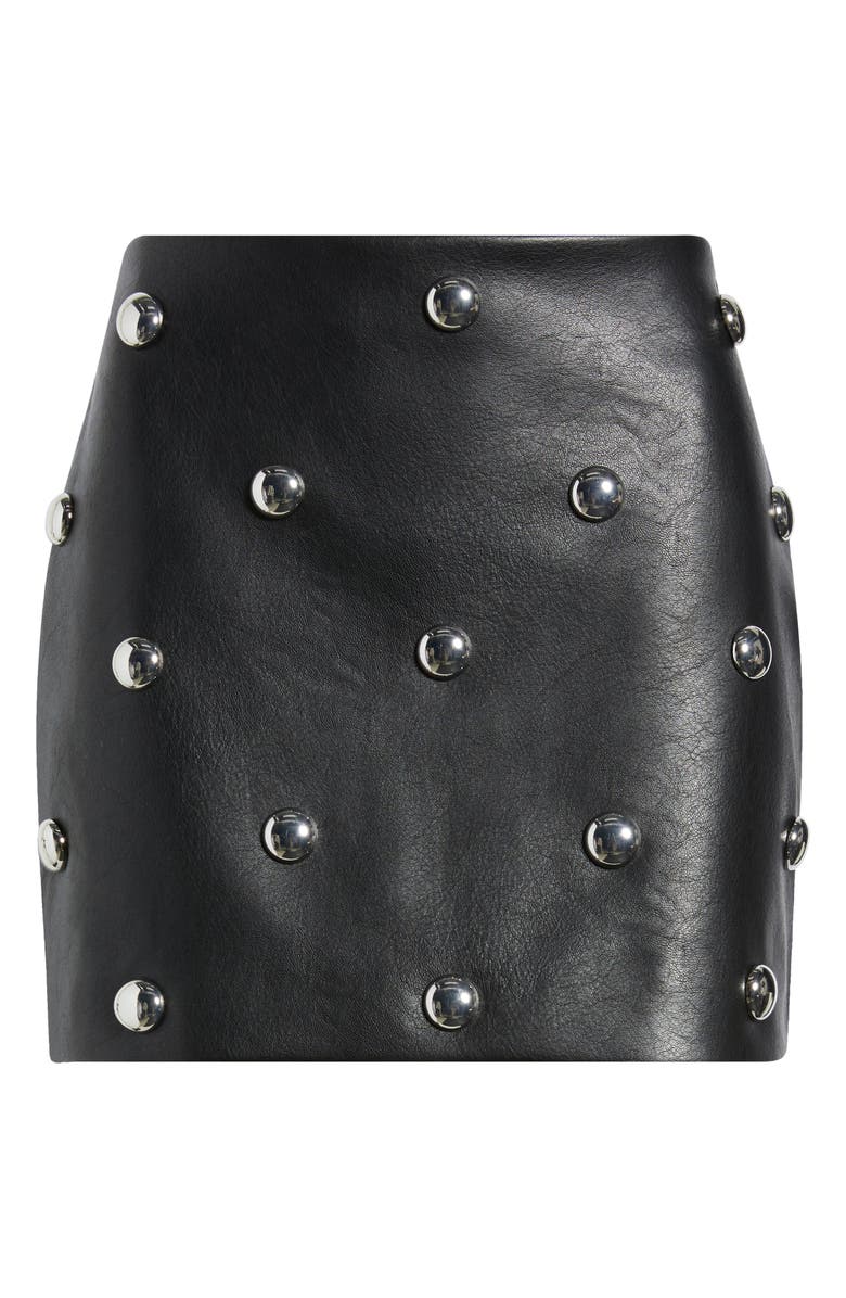 MANGO Carla Studded Faux Leather Miniskirt, Alternate, color, Black