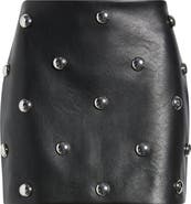 MANGO Carla Studded Faux Leather Miniskirt