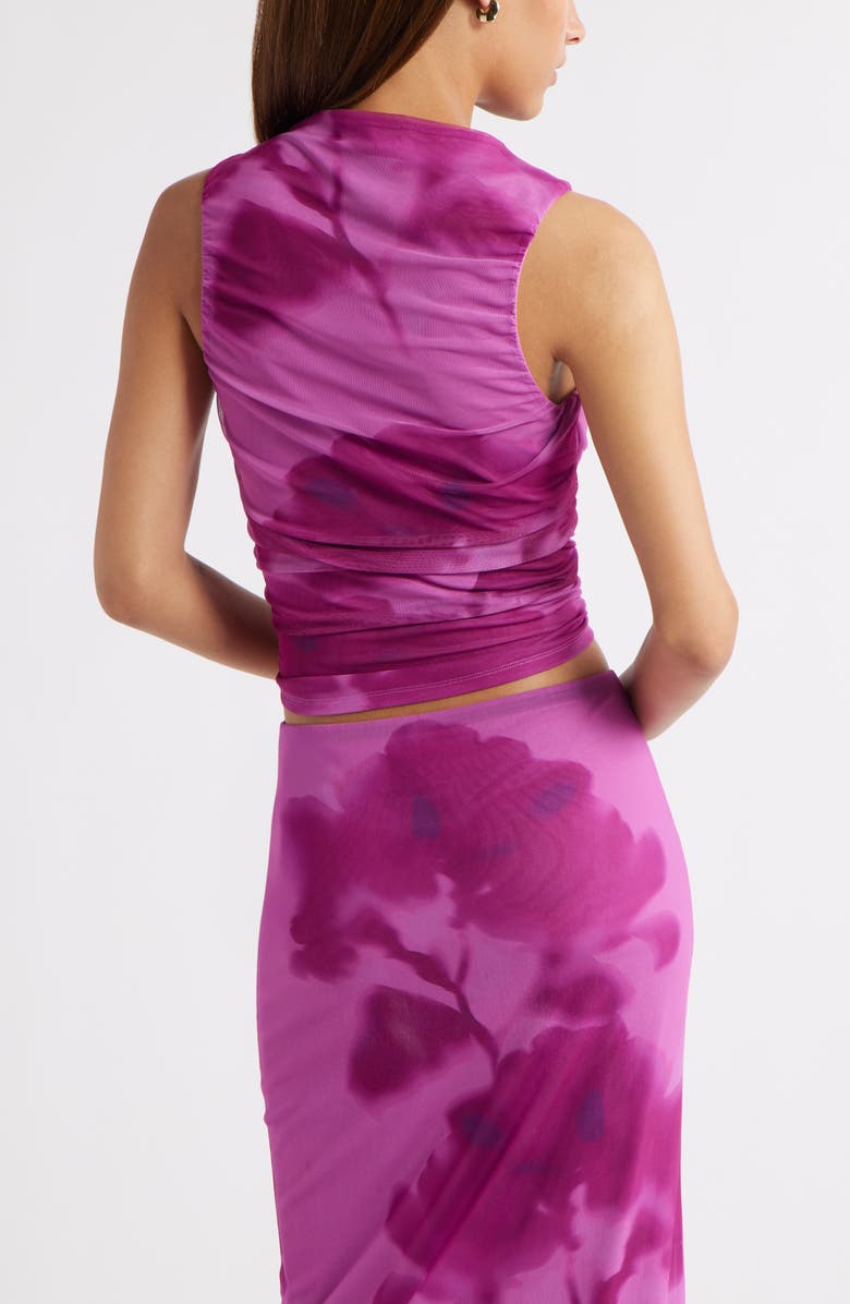 Open Edit Ruched Mesh Tank Top, Alternate, color, Pink Blurry Floral