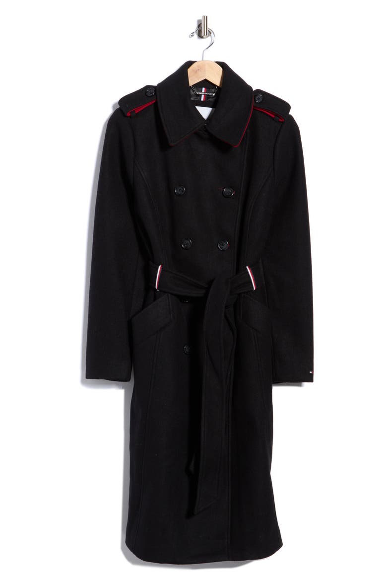 Double Breasted Belted Coat, Alternate, color, BLACK