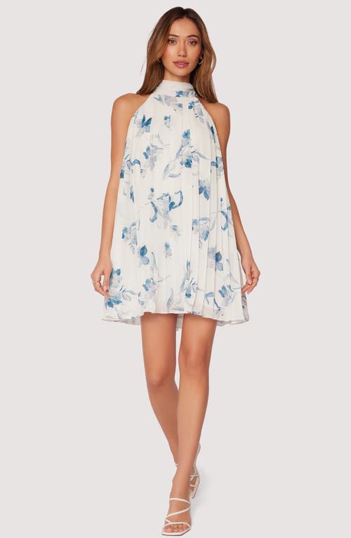 Lost + Wander Carolina Garden Pleated Trapese Minidress In Off-white-blue