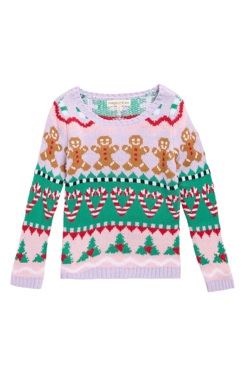 MARGAUX AND LEXI Kids' Gingerbread Jacquard Holiday Sweater, Main, color, Multi