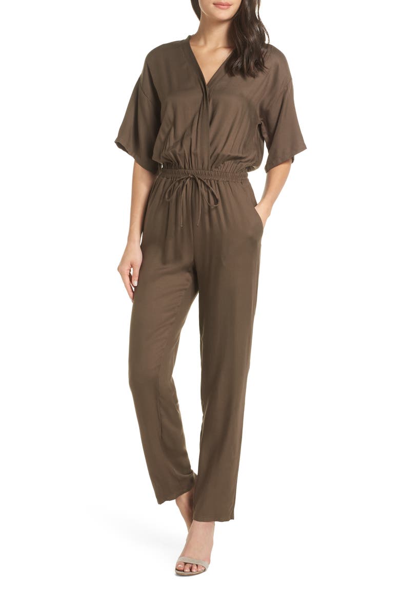 Surplice Jumpsuit, Main, color, KHAKI
