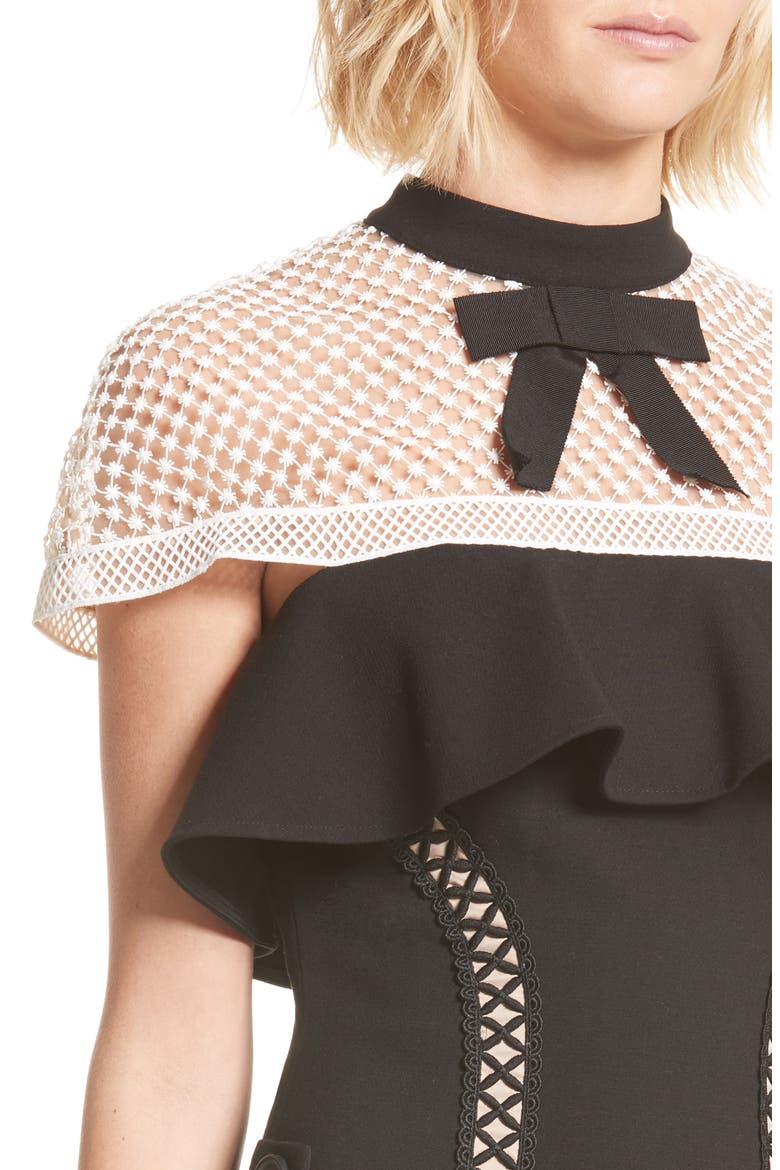 Bow Detail Minidress, Alternate, color, BLACK/ WHITE