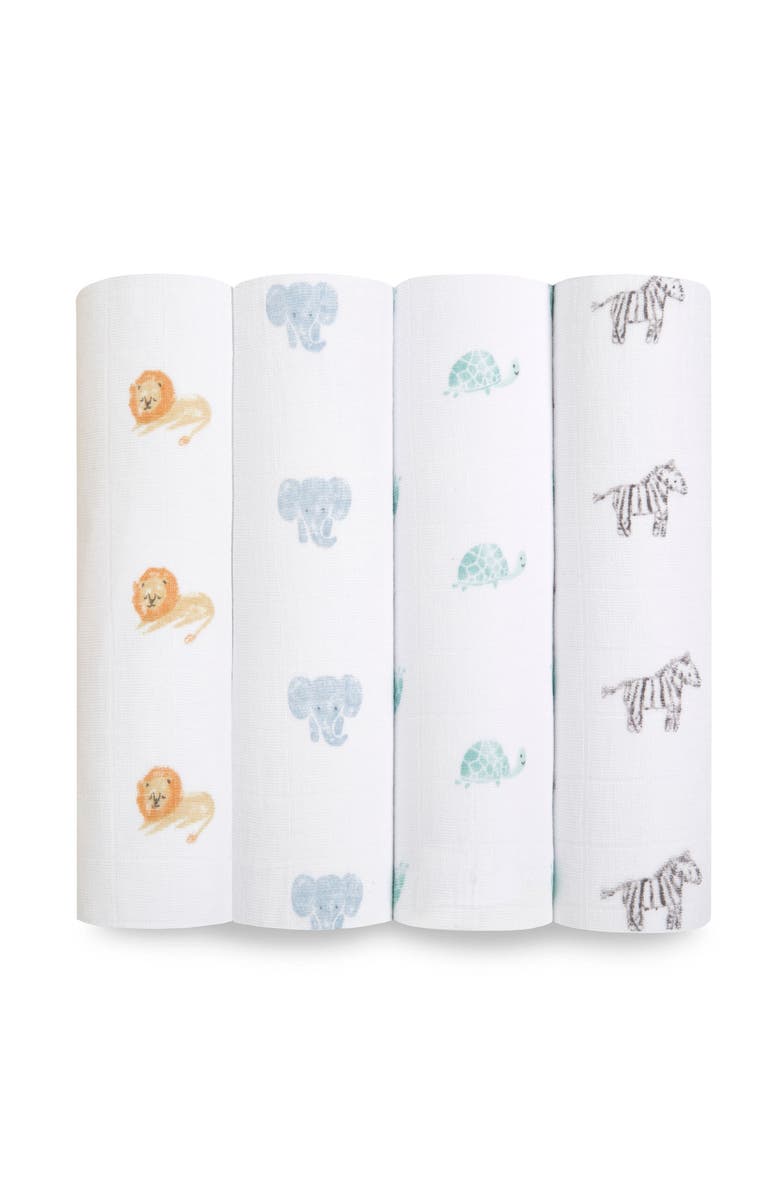 aden + anais Boutique 4-Pack 100% Organic Cotton Muslin Swaddles, Main, color, Animal Kingdom