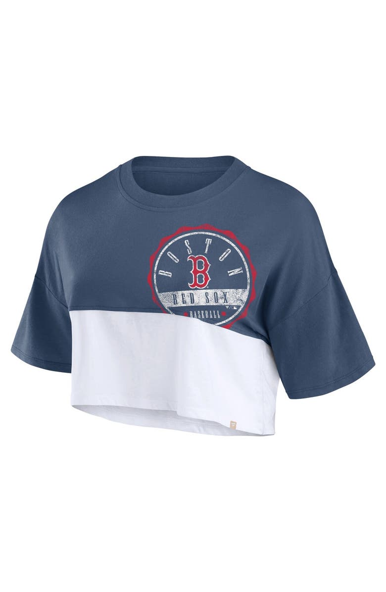 FANATICS Women's Fanatics Branded Navy/White Boston Red Sox Color Split Boxy Cropped T-Shirt, Alternate, color, Navy