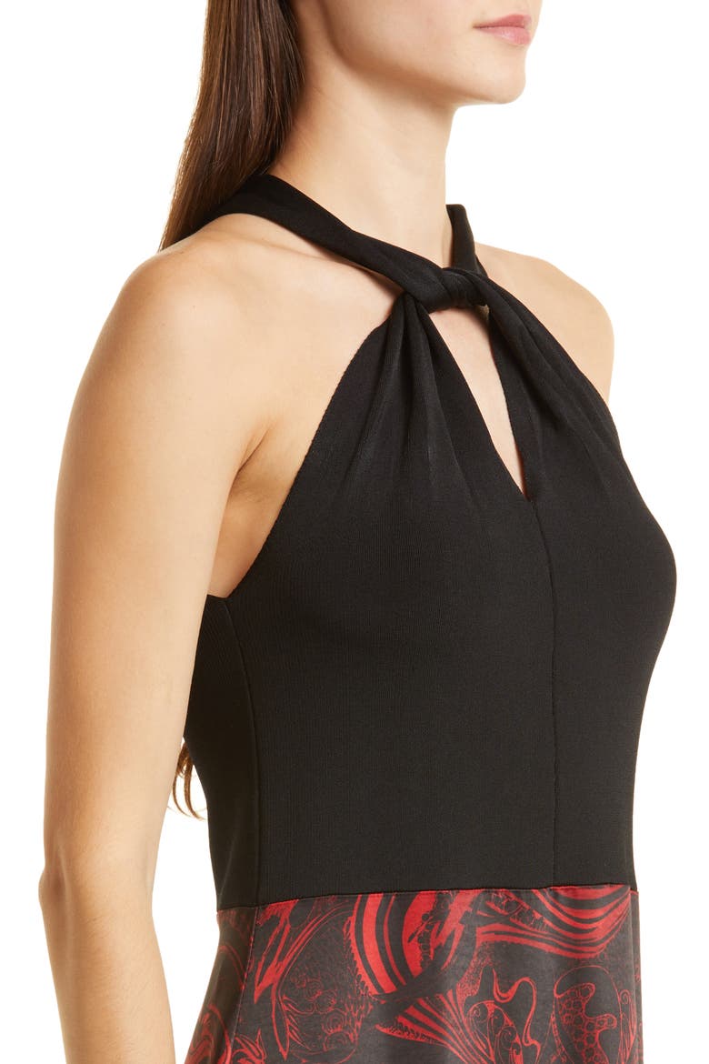 Rosieo Twist Knit Bodice Midi Dress, Alternate, color, BLACK