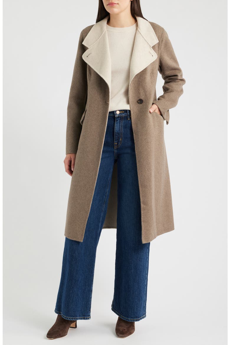 Double Face Wool Blend Wrap Coat, Alternate, color, OATMEAL/ BROWN
