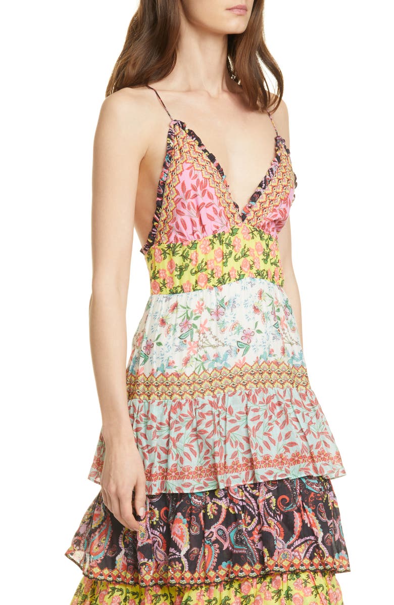 Alice + Olivia Imogene Mixed Print Tiered Ruffle Cotton Maxi Dress, Alternate, color,