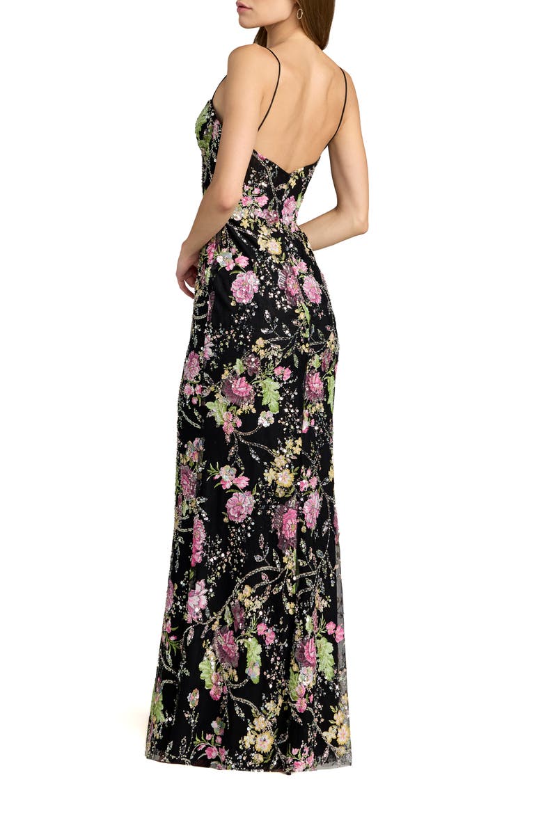 Embellished Bustier Floral Trumpet Gown, Alternate, color, Black Multi