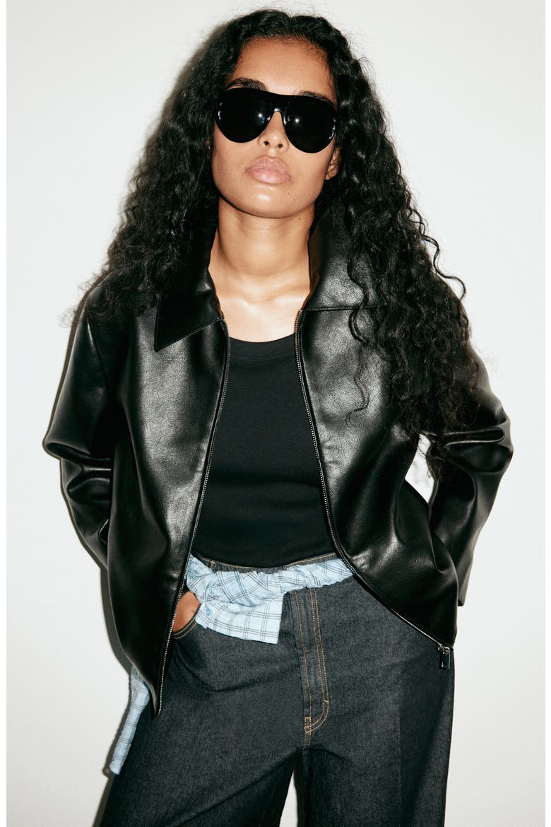 Sabina Faux Leather Jacket, Alternate, color, BLACK