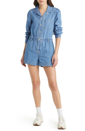 Madewell Long Sleeve Elastic Waist Denim Romper