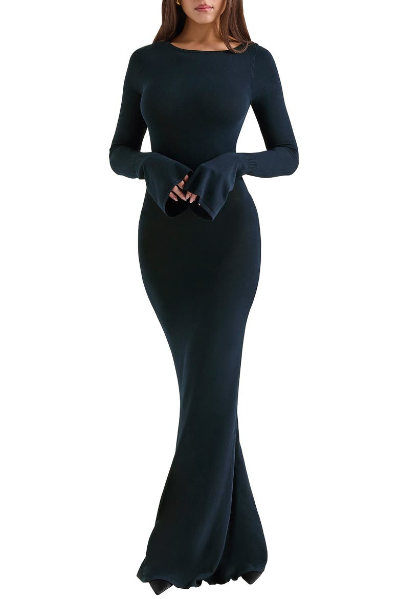 Christiane Open Back Long Sleeve Knit Gown, Main, color, PARISIAN NIGHT