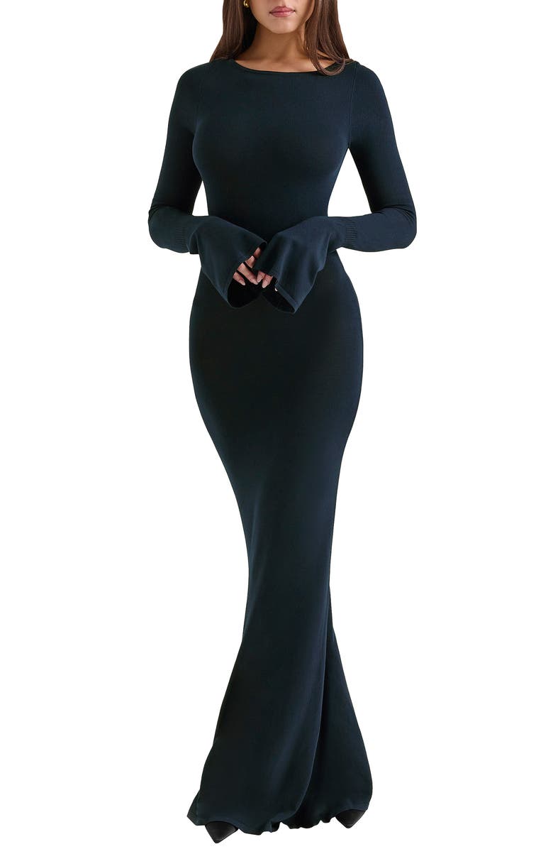 HOUSE OF CB Christiane Open Back Long Sleeve Knit Gown, Main, color, Parisian Night