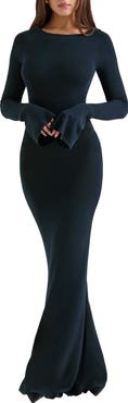 HOUSE OF CB Christiane Open Back Long Sleeve Knit Gown