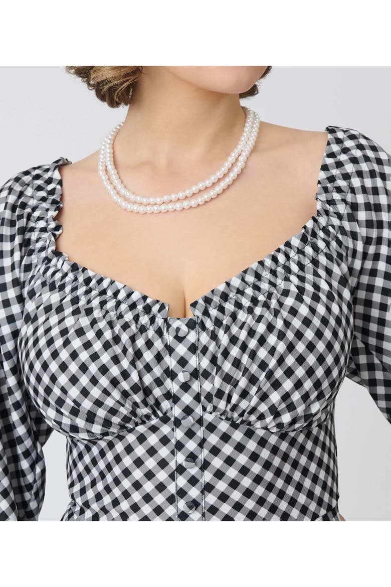 Peasant Sleeve Swing Dress, Alternate, color, Black & White Gingham