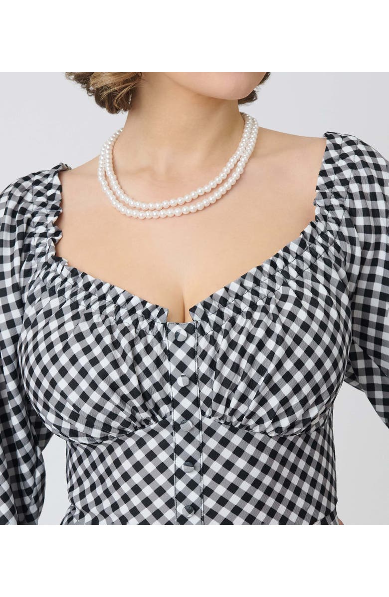 Unique Vintage Peasant Sleeve Swing Dress, Alternate, color, Black & White Gingham