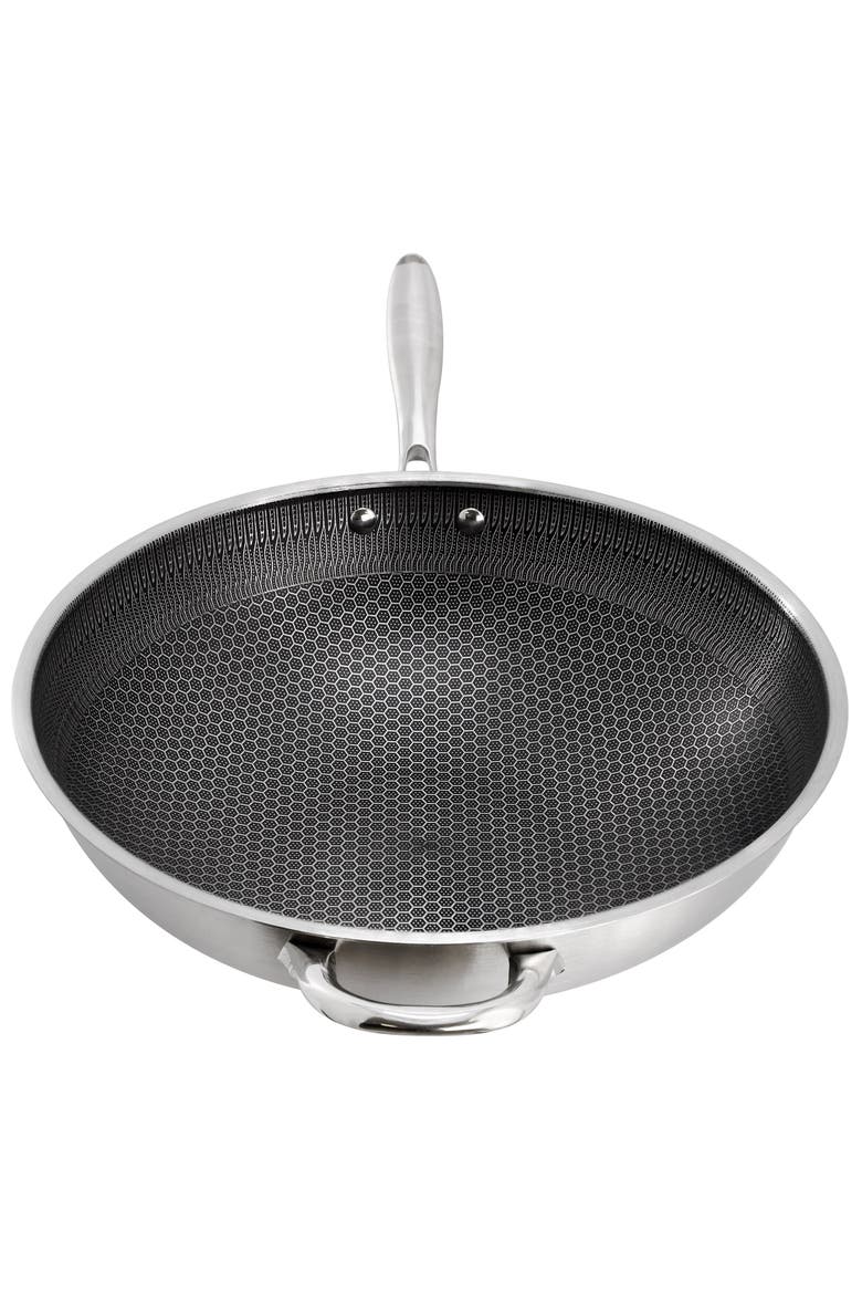 Stargaze 14in Embossed Interior Stainless Steel Wok, Alternate, color, Silver